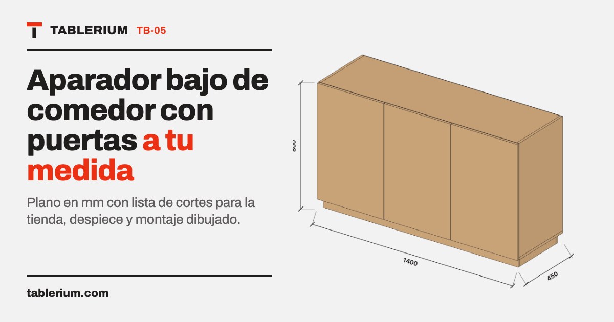 Aparador bajo de comedor con puertas: vista del mueble con medidas