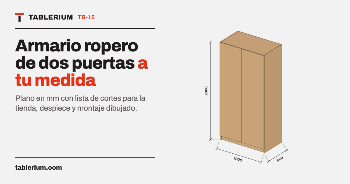 Armario ropero de dos puertas: vista del mueble con medidas