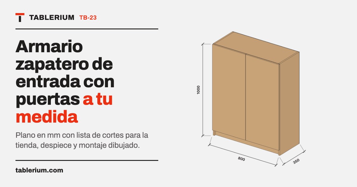 Armario zapatero de entrada con puertas: vista del mueble con medidas