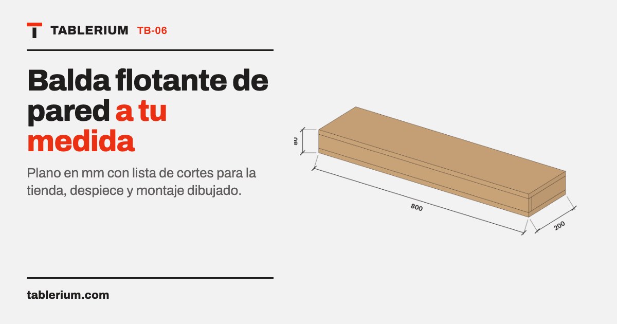 Balda flotante de pared: vista del mueble con medidas