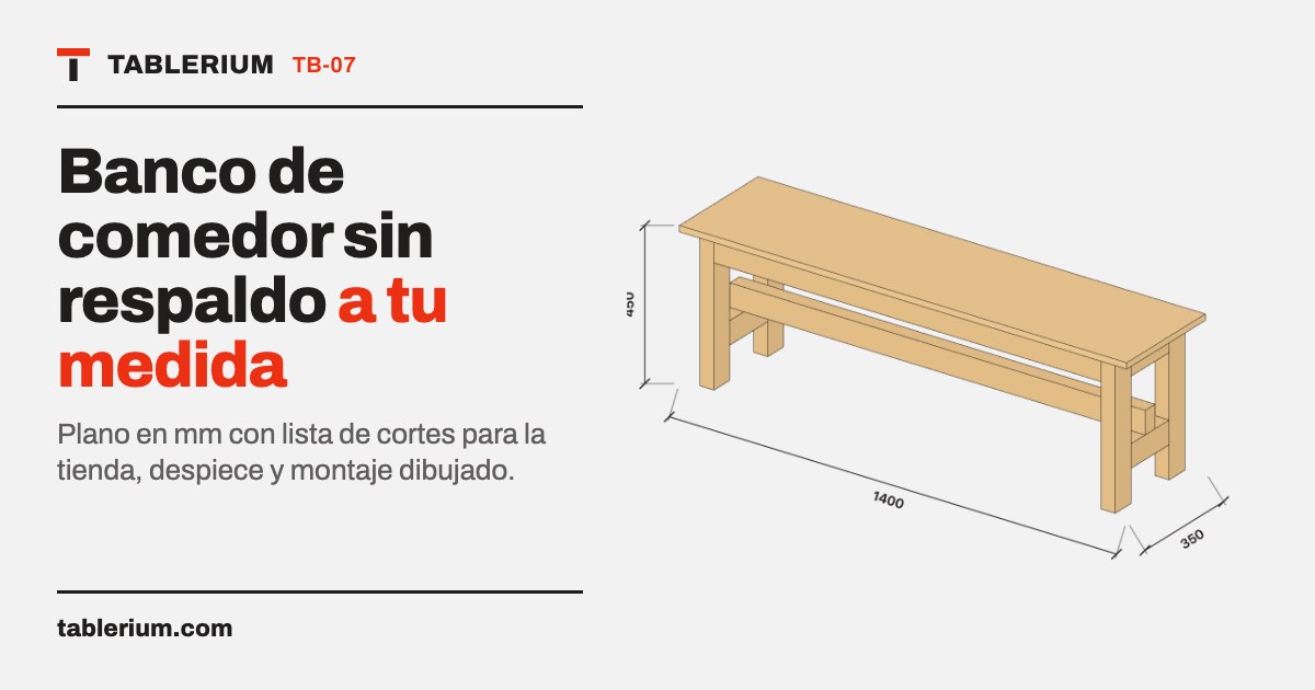 Banco de comedor sin respaldo: vista del mueble con medidas