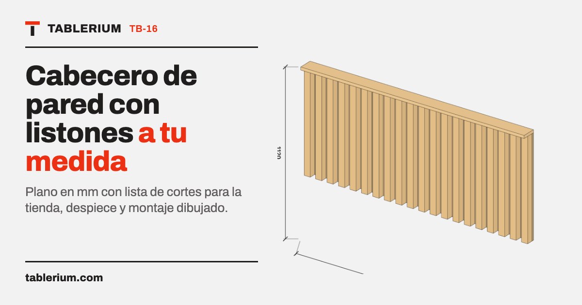 Cabecero de pared con listones: vista del mueble con medidas