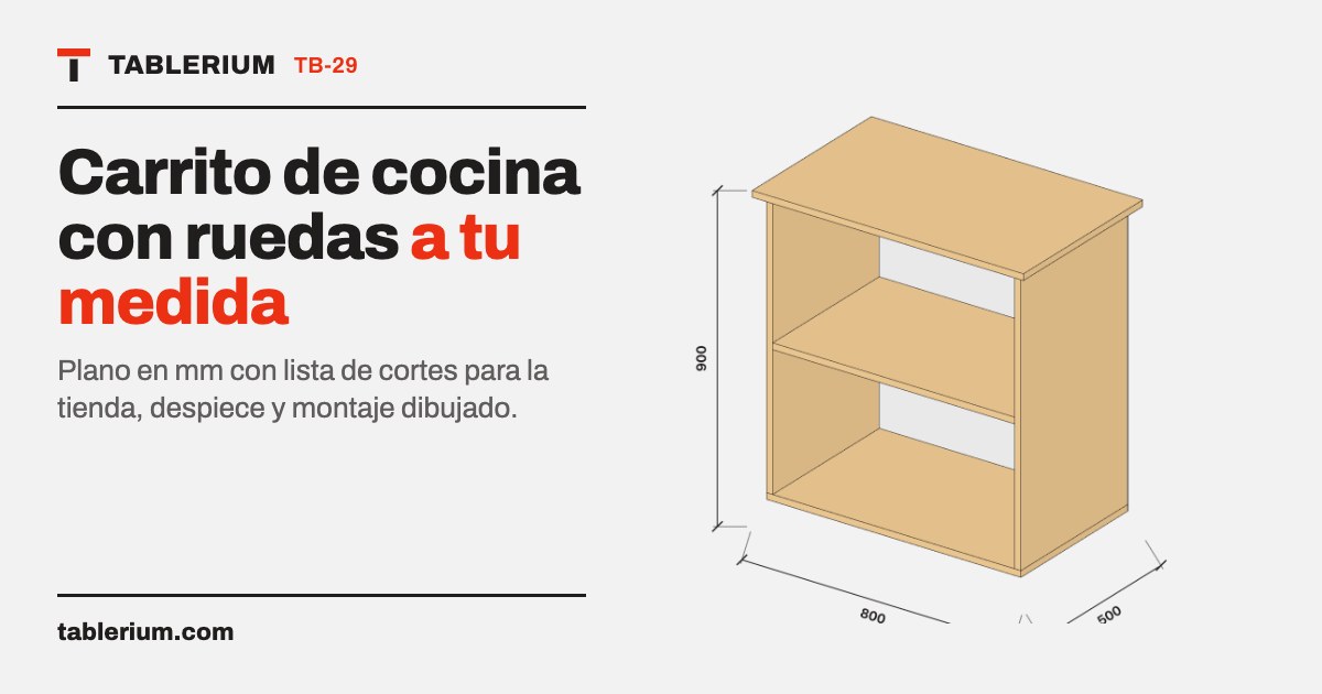 Carrito de cocina con ruedas: vista del mueble con medidas