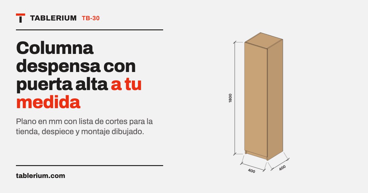 Columna despensa con puerta alta: vista del mueble con medidas