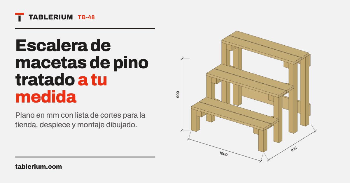 Escalera de macetas de pino tratado: vista del mueble con medidas