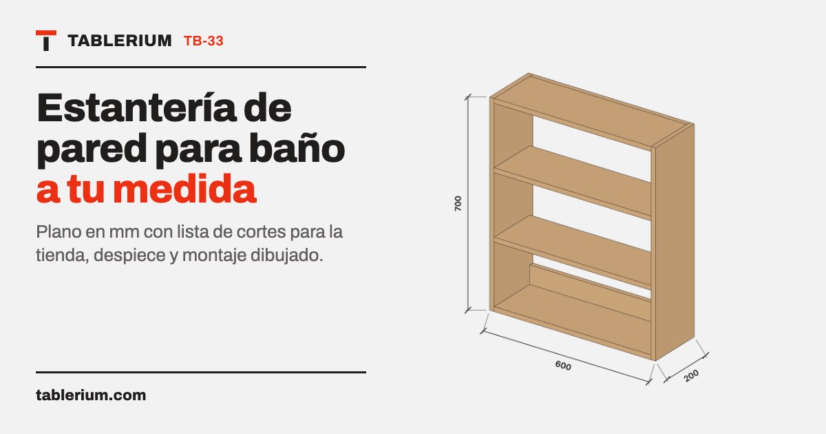 Estantería de pared para baño: vista del mueble con medidas