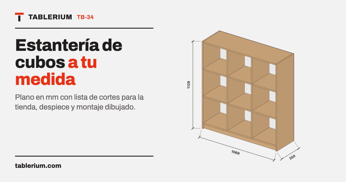Estantería de cubos: vista del mueble con medidas