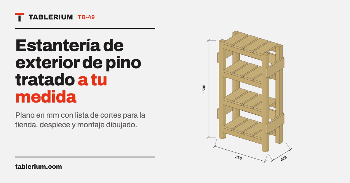 Estantería de exterior de pino tratado: vista del mueble con medidas