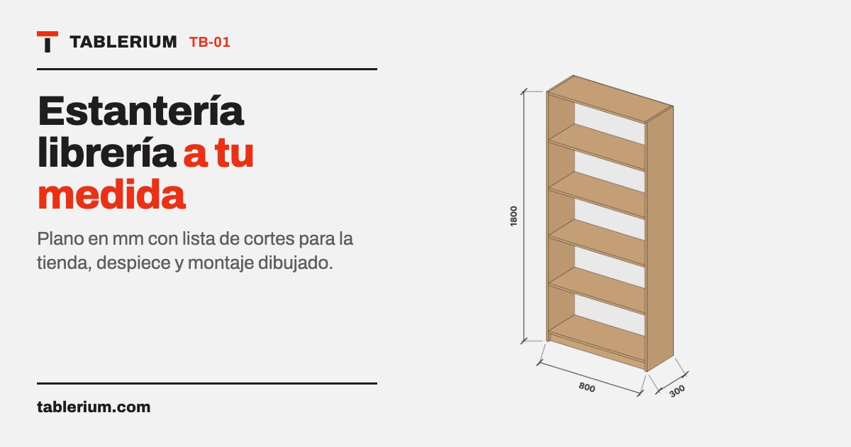 Estantería librería a medida: vista del mueble con medidas