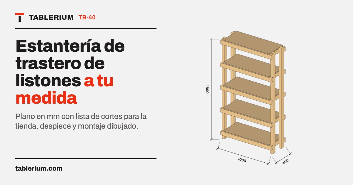 Estantería de trastero de listones: vista del mueble con medidas