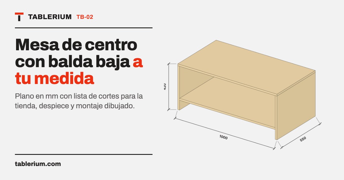 Mesa de centro con balda baja: vista del mueble con medidas