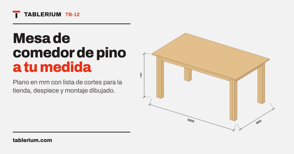 Mesa de comedor de pino: vista del mueble con medidas