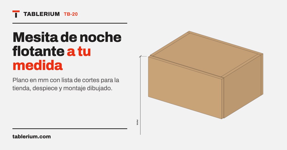 Mesita de noche flotante: vista del mueble con medidas