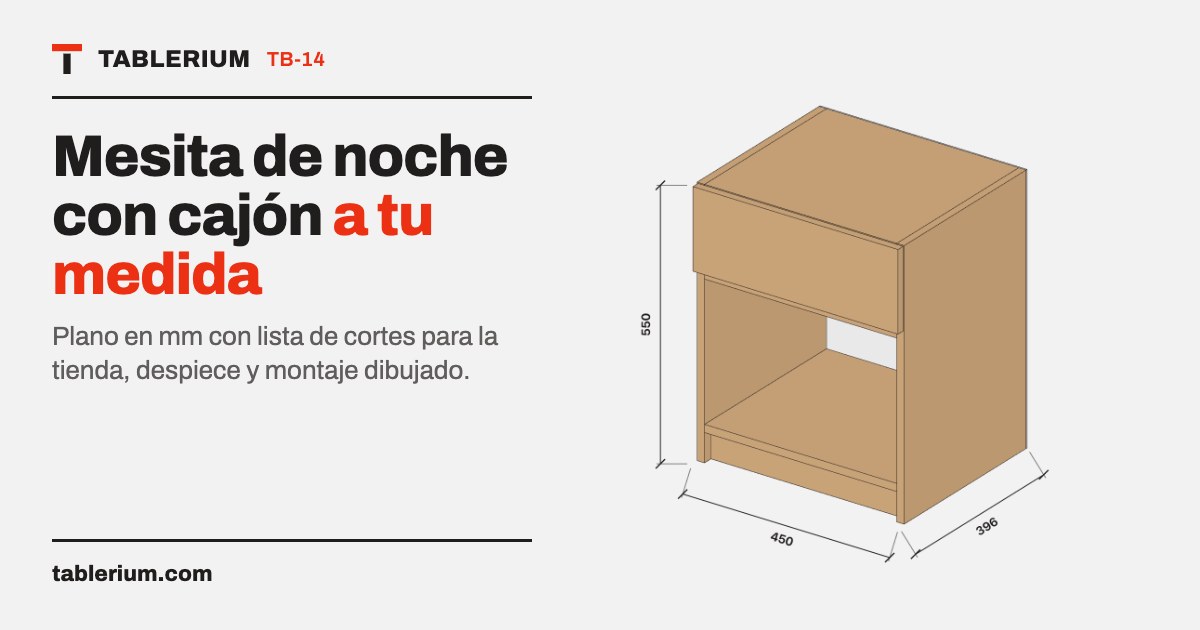 Mesita de noche con cajón: vista del mueble con medidas