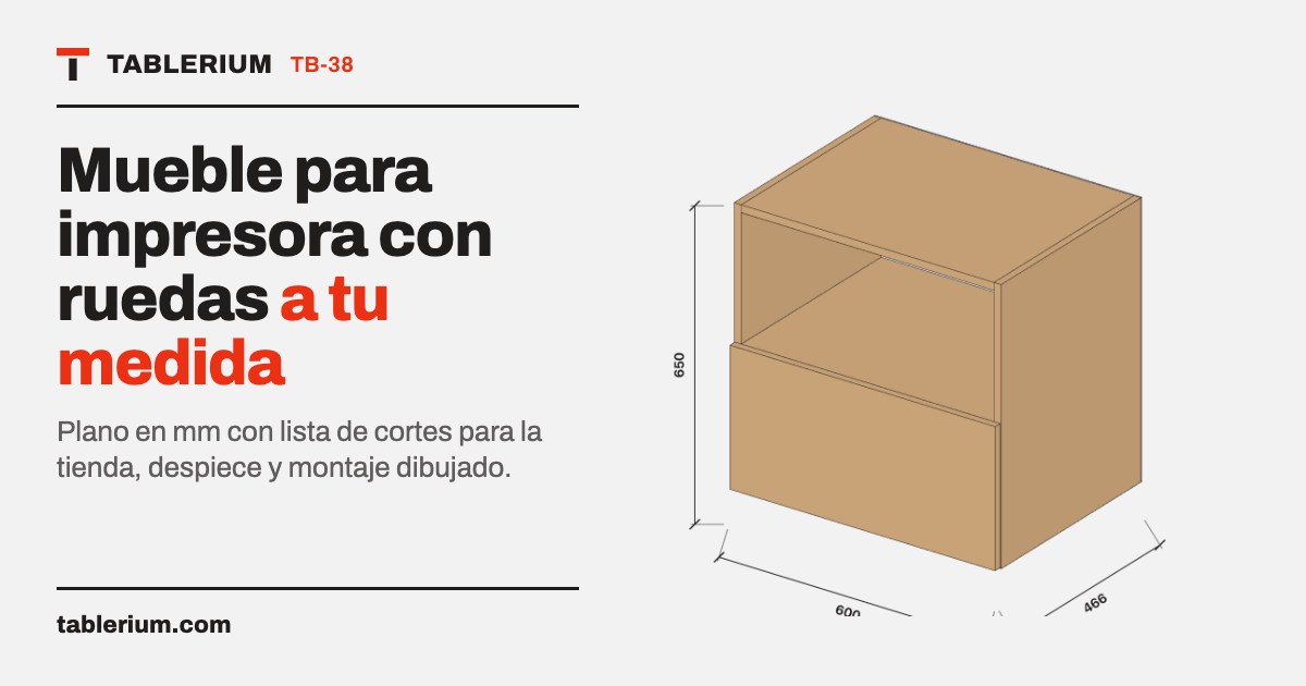 Mueble para impresora con ruedas: vista del mueble con medidas