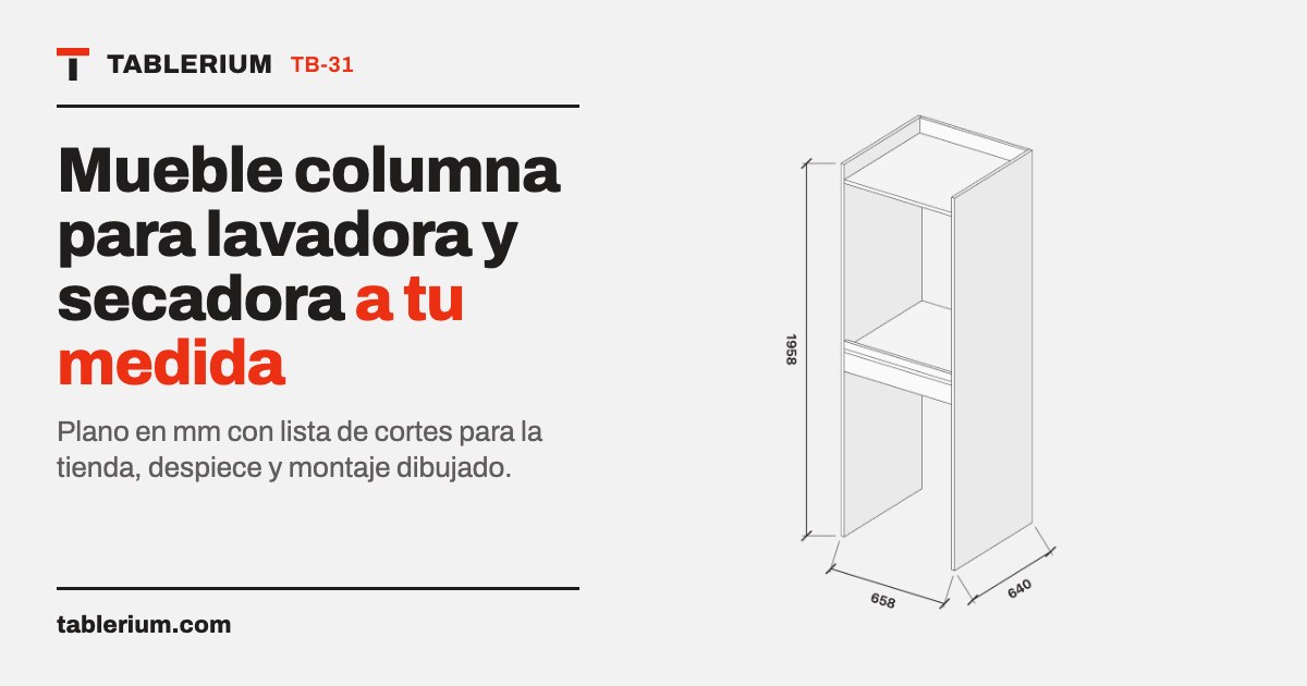 Mueble columna para lavadora y secadora: vista del mueble con medidas