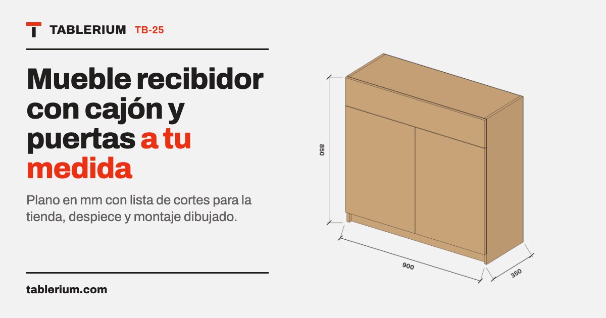 Mueble recibidor con cajón y puertas: vista del mueble con medidas