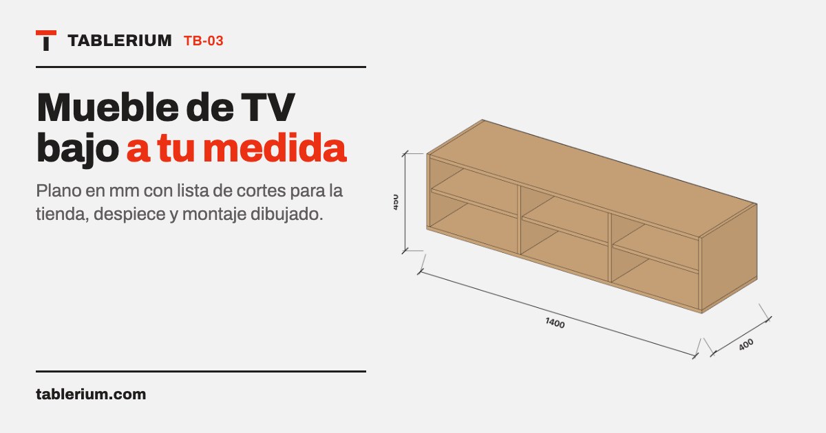 Mueble de TV bajo a medida: vista del mueble con medidas