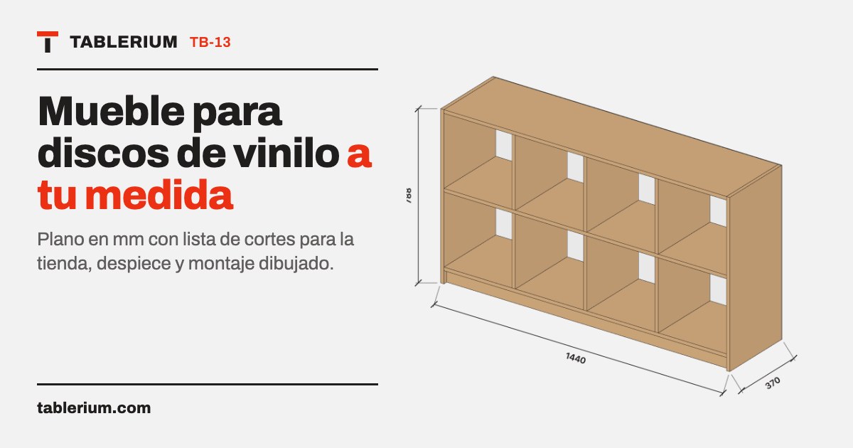 Mueble para discos de vinilo: vista del mueble con medidas