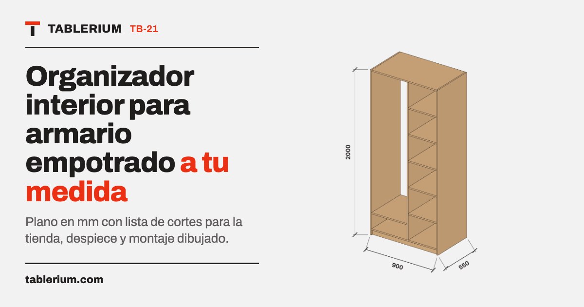 Organizador interior para armario empotrado: vista del mueble con medidas