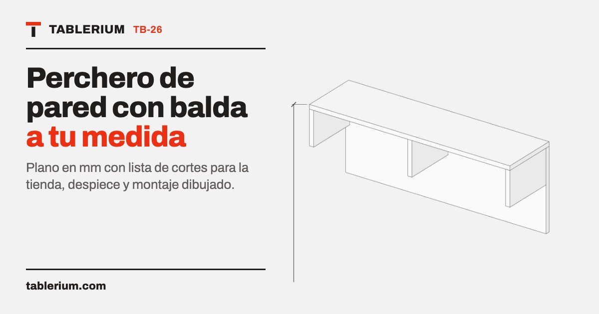 Perchero de pared con balda: vista del mueble con medidas