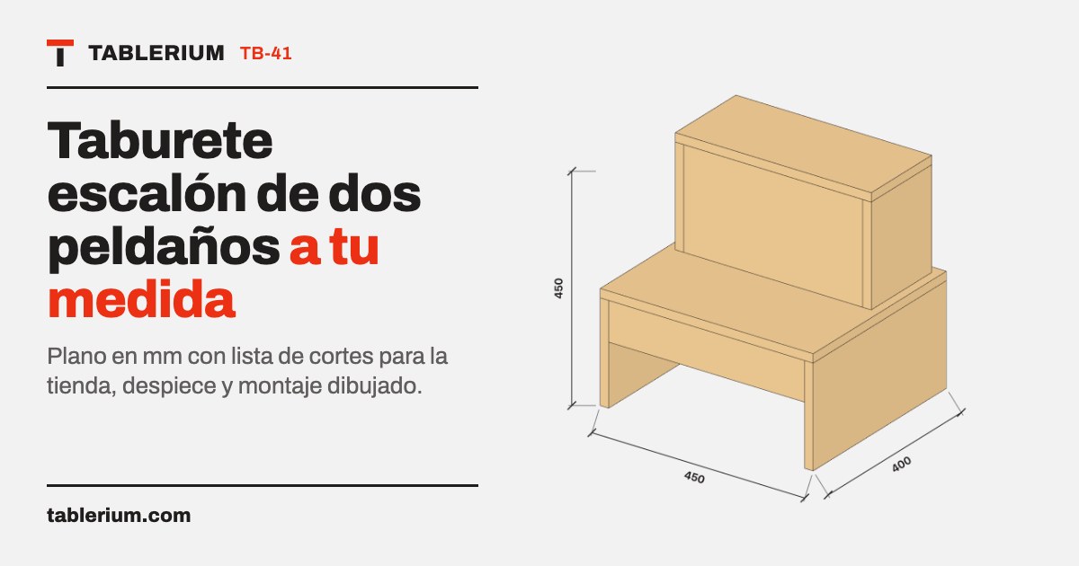 Taburete escalón de dos peldaños: vista del mueble con medidas